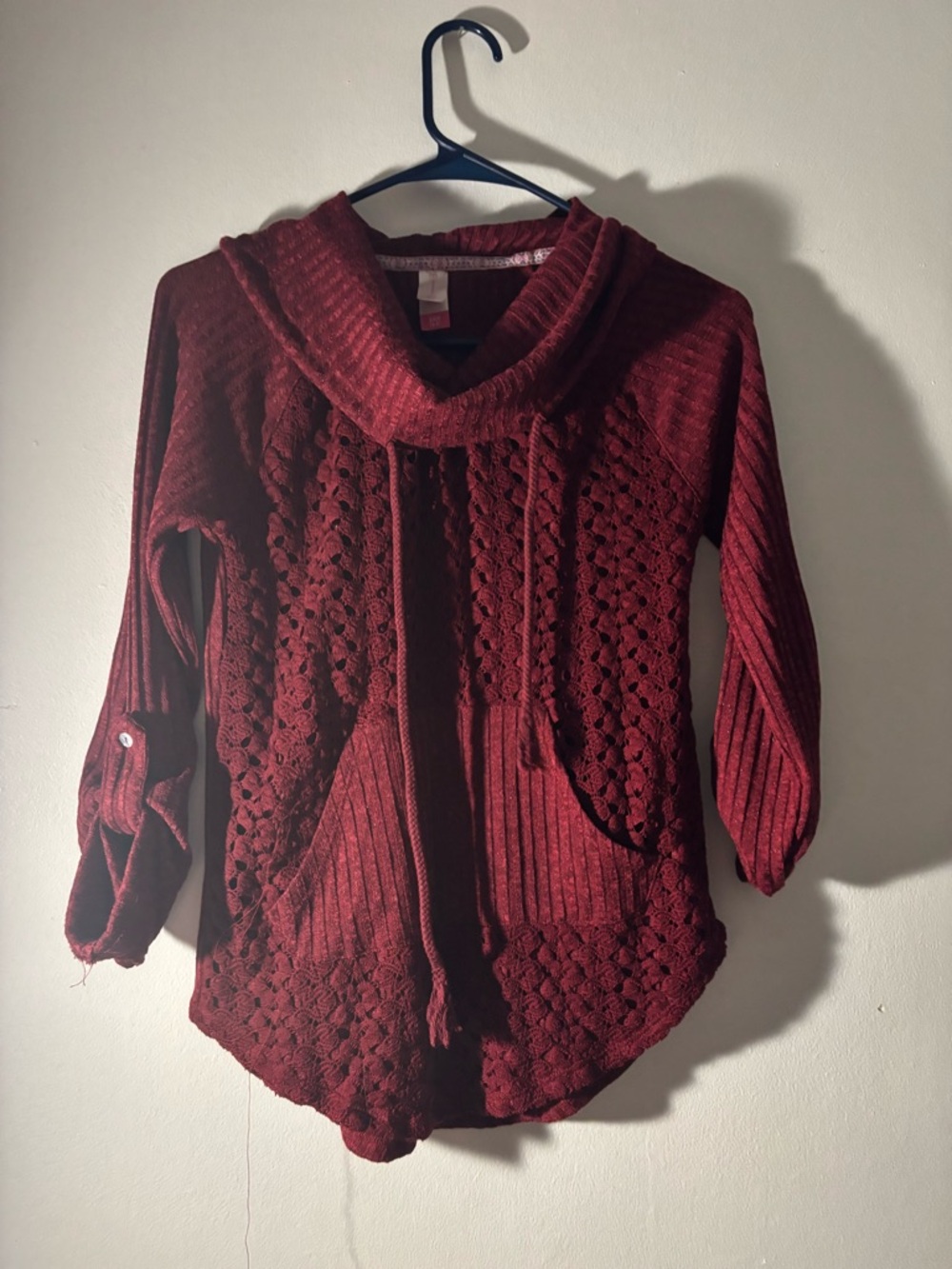 No Boundaries Burgundy Cowl-Neck Knit Sweater